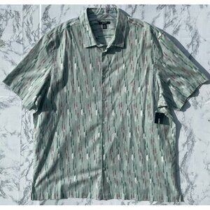 Alfani Mens Size XXL Short Sleeve Button-Up Shirt Geometric Print Mint Sugar